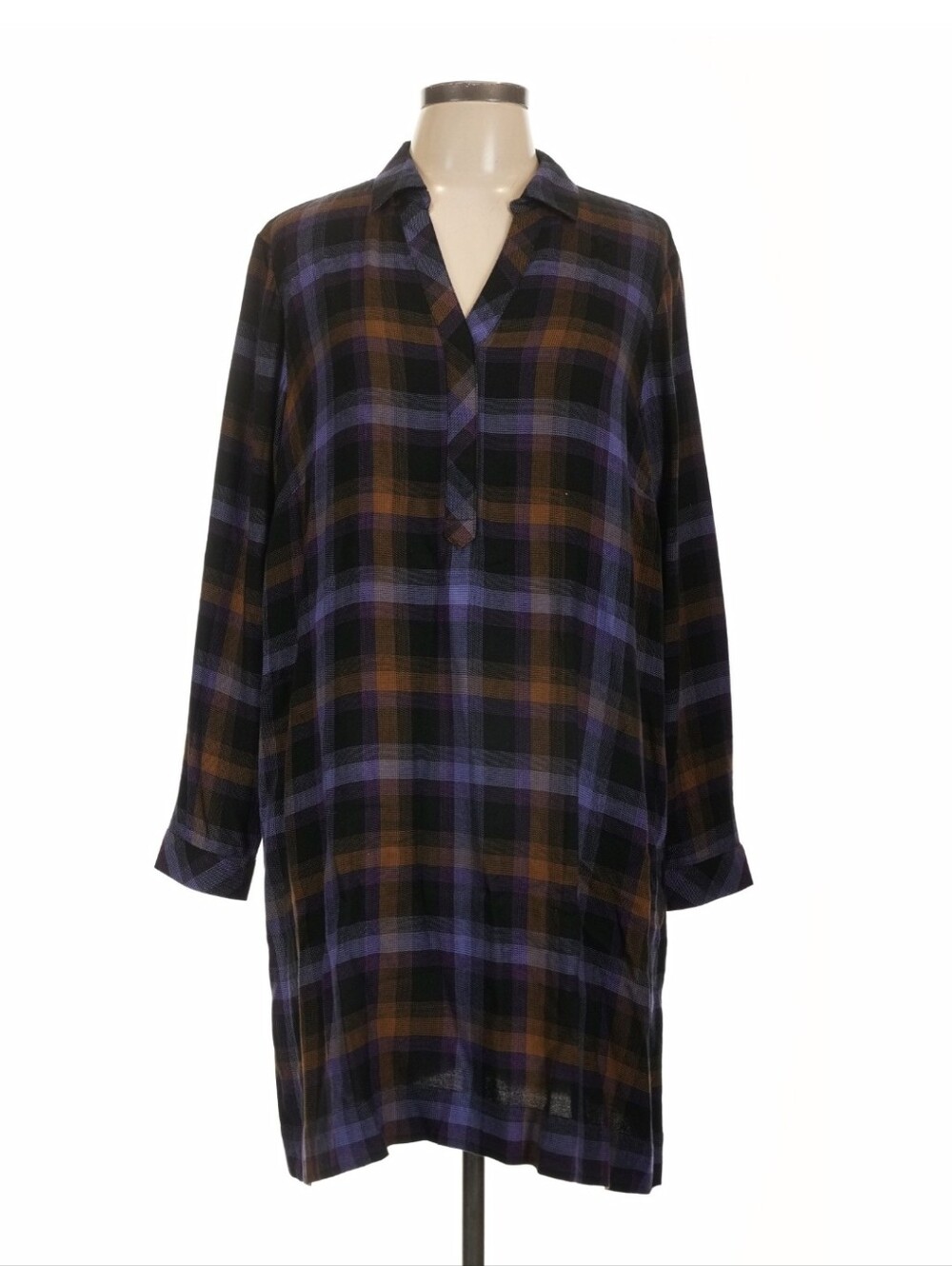 J. Jill Blue and Black Plaid Long-Sleeve Tunic Dress